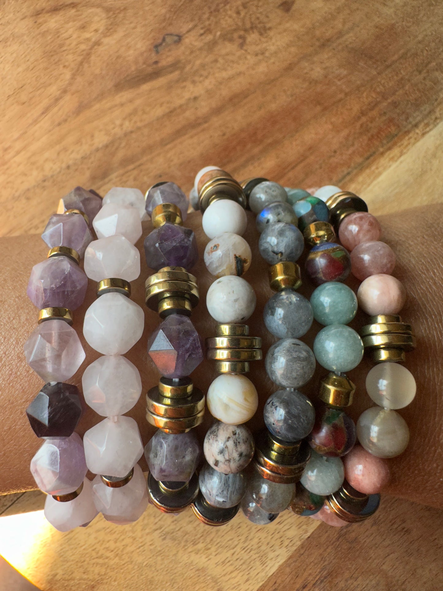 Natural Grey Labradorite/Heishi Hematite Bracelet