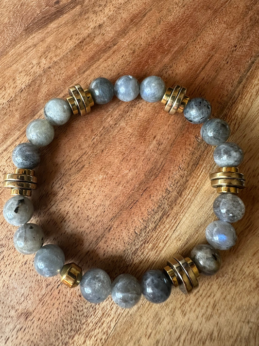 Natural Grey Labradorite/Heishi Hematite Bracelet