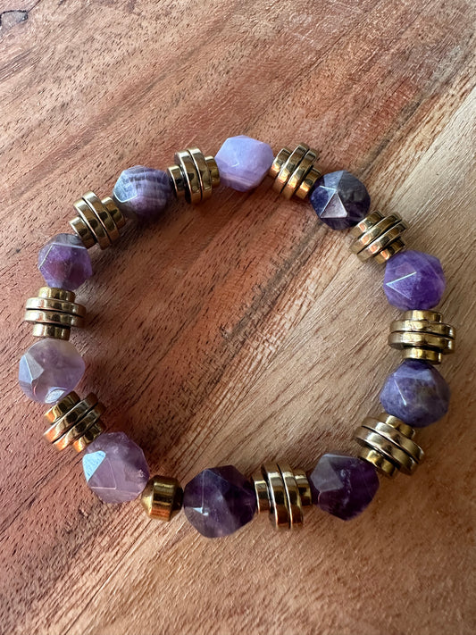 Natural Amethyst/Heishi Hematite Bracelet