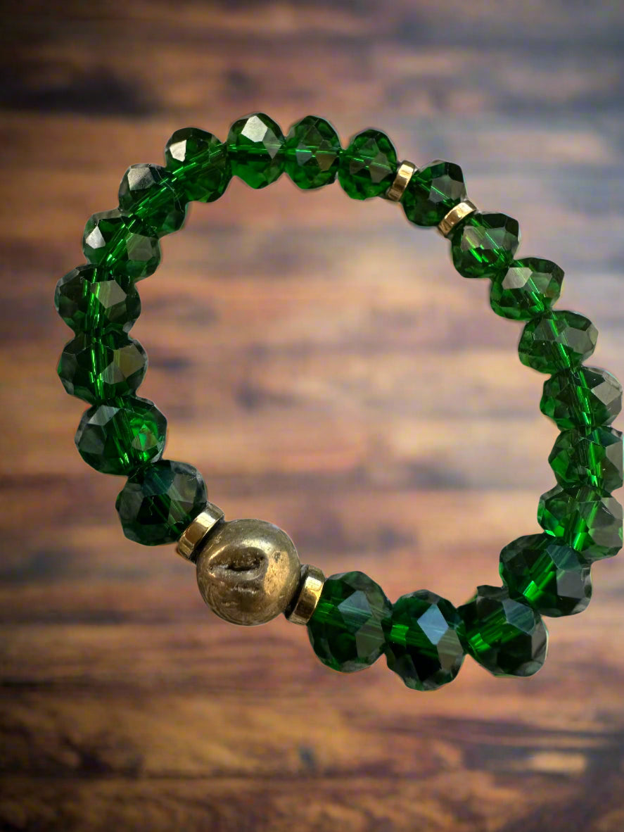 Faceted Glass Bead (Emerald) Gold Agate